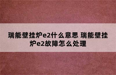 瑞能壁挂炉e2什么意思 瑞能壁挂炉e2故障怎么处理